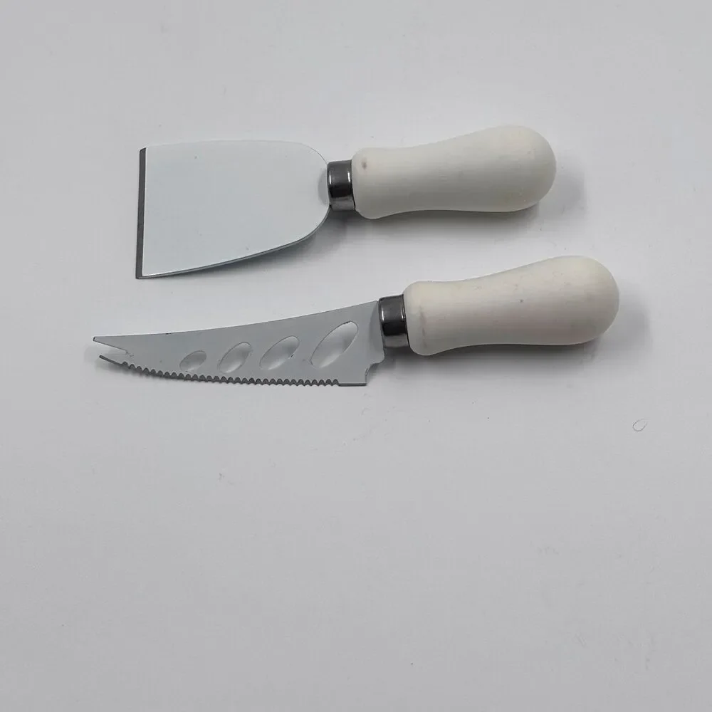 Vintage White Ceramic Cheese Knife Spreader Set 4.5
